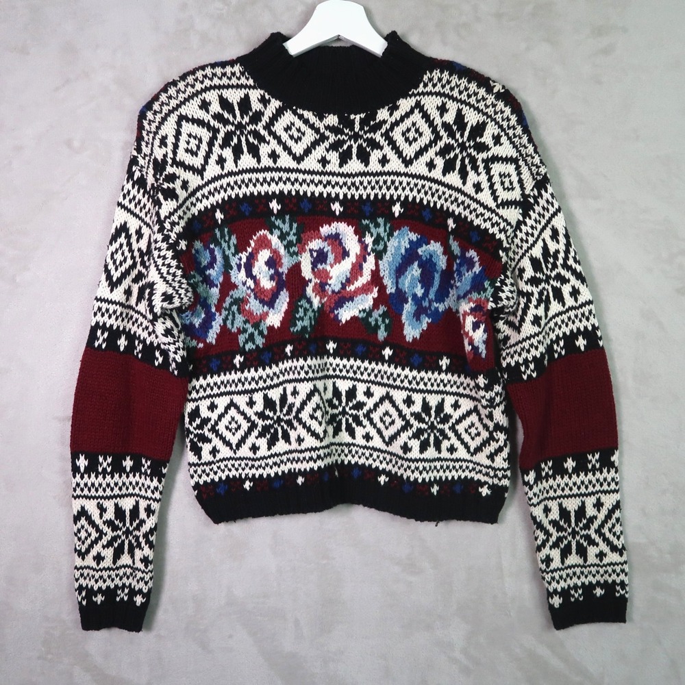 Vintage Reference Point Sweater Womens M Floral Roses Grandma Cottagecore Cabin